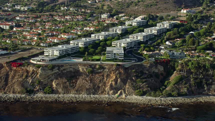 Aerial footage of Palos Verdes Bay Club condo complex in Rancho Palos Verdes California on a sunny day