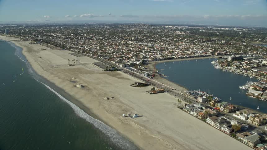 Aerial view of Belmont Shore residential neighborhood in Long Beach California on a partly cloudy day