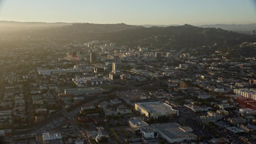 Approaching office buildings in Hollywood California on a hazy day
