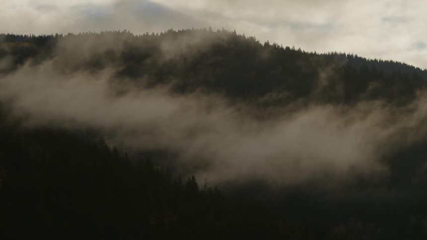 Landscape of mountain forest being silhouetted against the cloudy sky
