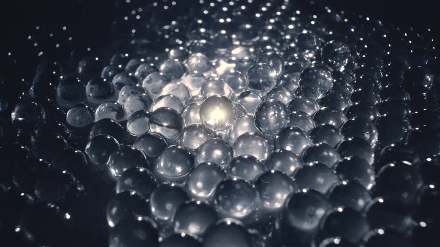 A view of clear spheres in a pile