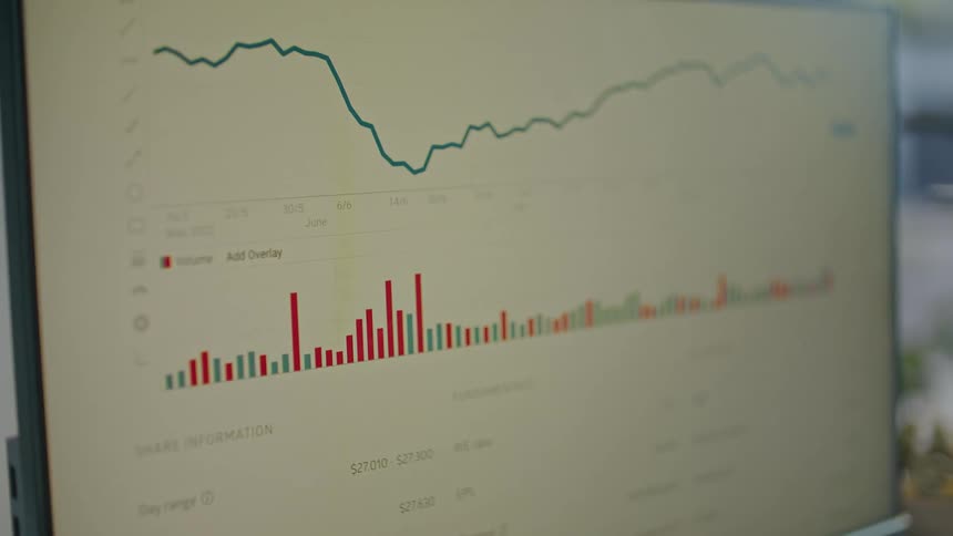 A graph is moving across a computer monitor screen
