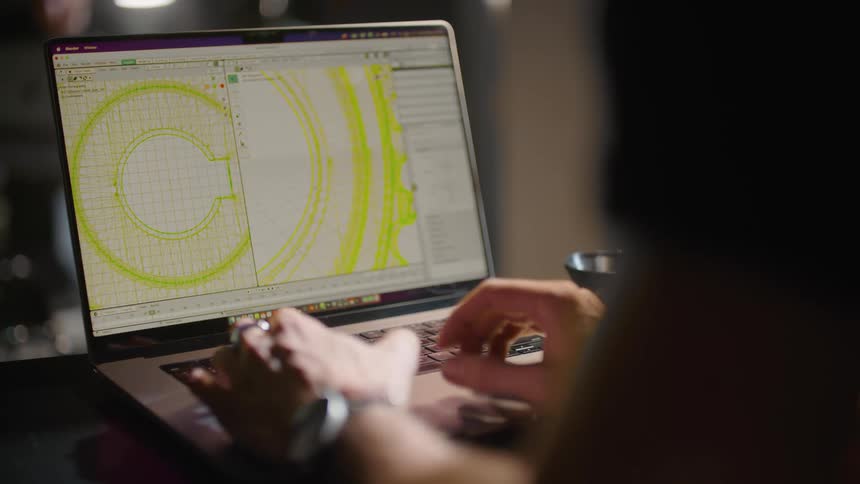 Close up of the screen of a laptop where a designer works on a logo
