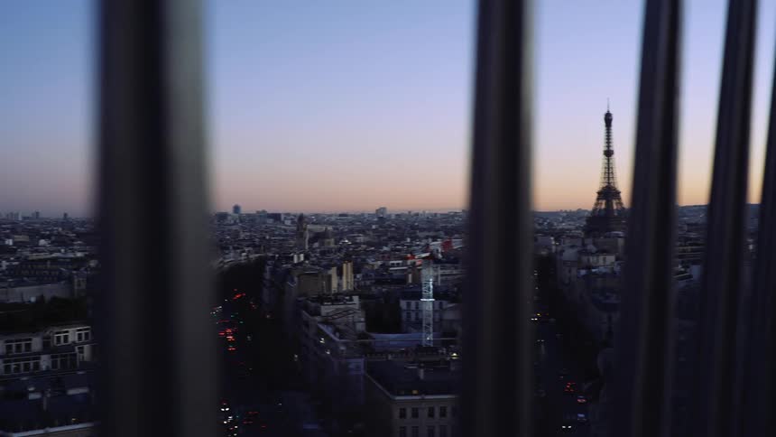 A view of a city skyline with the eiffel tower