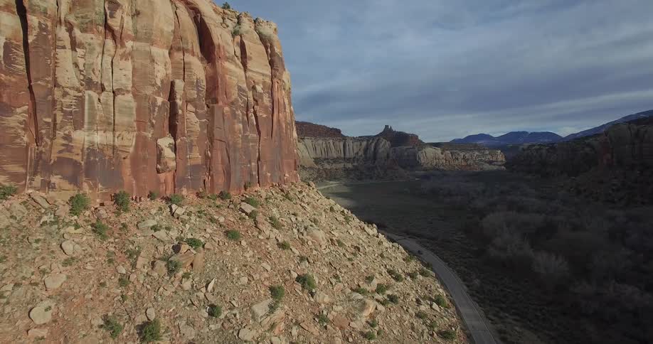 Aerial view of the rock face of the escarpment ridges and cliffs on the grand canyon