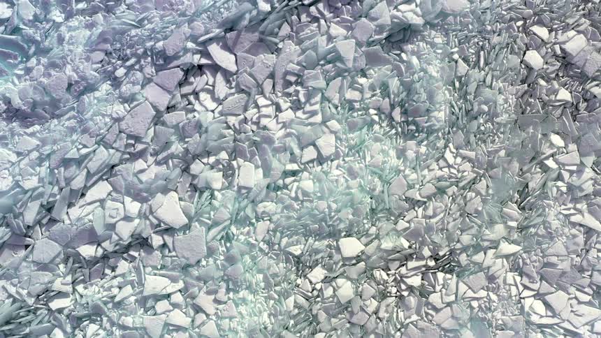 An aerial of a rock bed formation with many small rocks