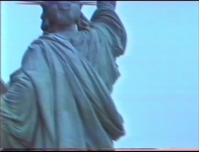 Statue of liberty in new york with pigeons perched below
