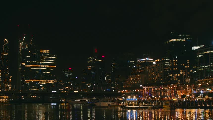The view is of the downtown area around the night time