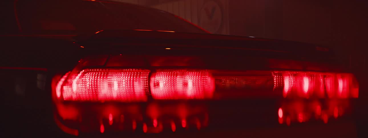Close up view of a car parked in a garage