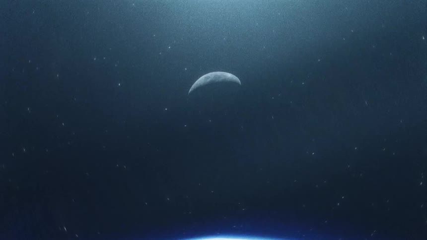 Planets in space as a bright one with a flare shines