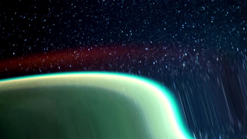 Distorted footage of stars moving around the planet earth seen from orbit
