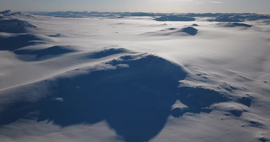 Aerial view of an arctic landscape at dusk