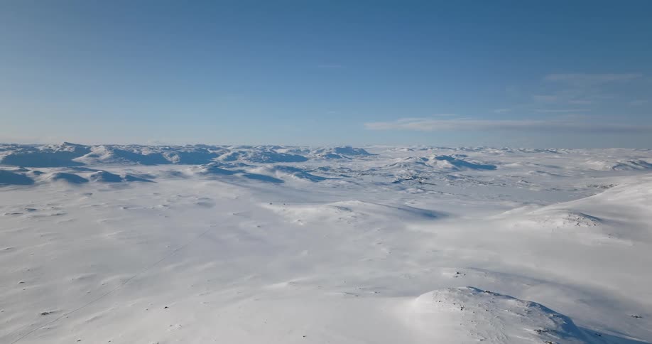 Aerial view of an arctic landscape in winter season