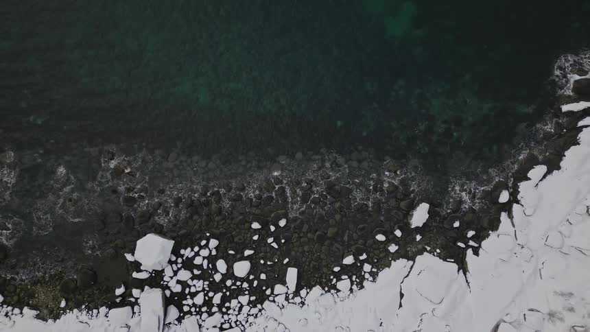 Aerial view of a beach coast during winter season