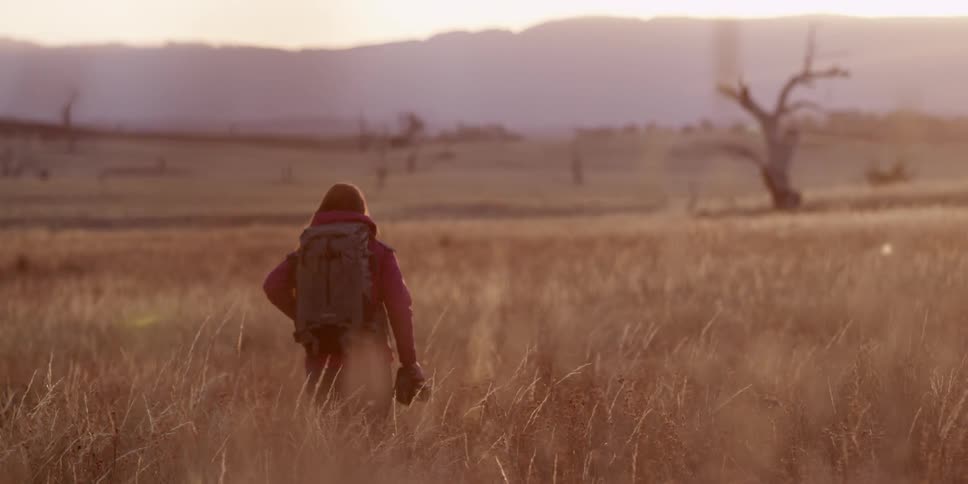 A woman walks through the tall grass