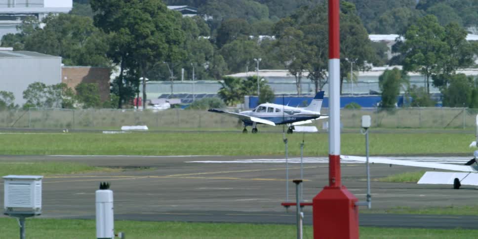 Small airplane gets ready to take off