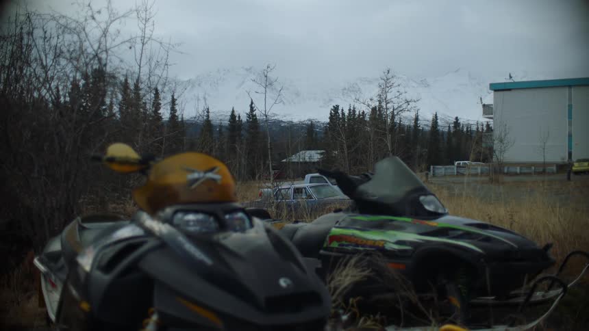 All terrain vehicles sit parked near a forest