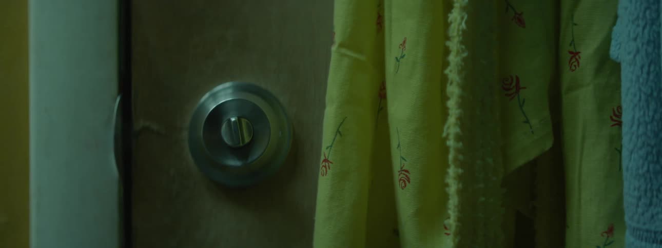 View of a doorknob twisting as someone attempts to open a door