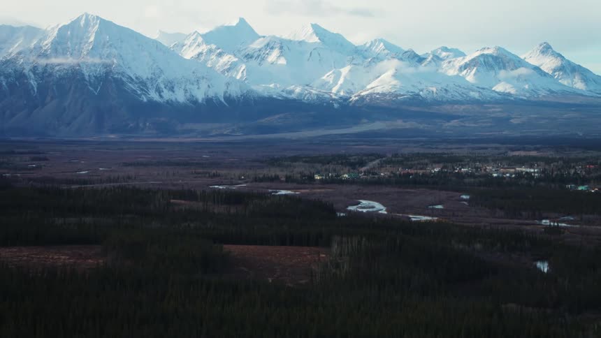 Landscape of snowy mountain range