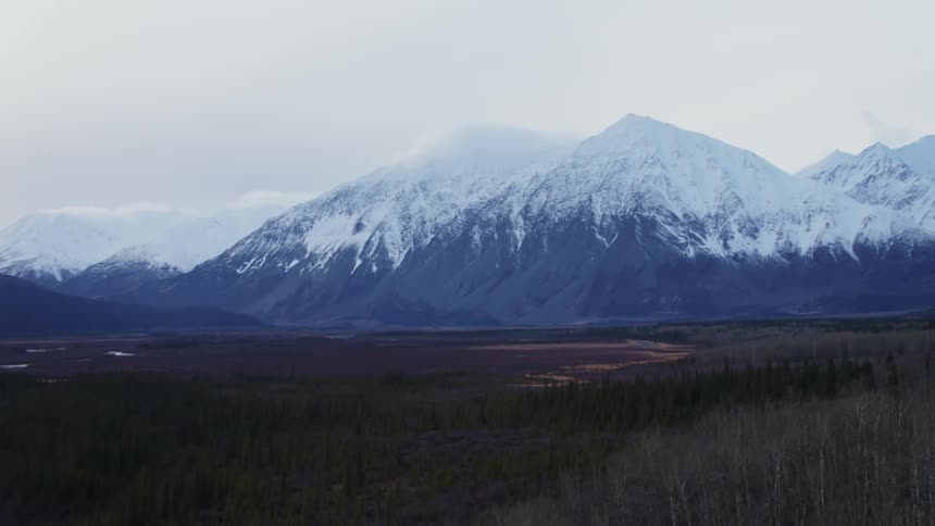 Landscape of snow capped mountains