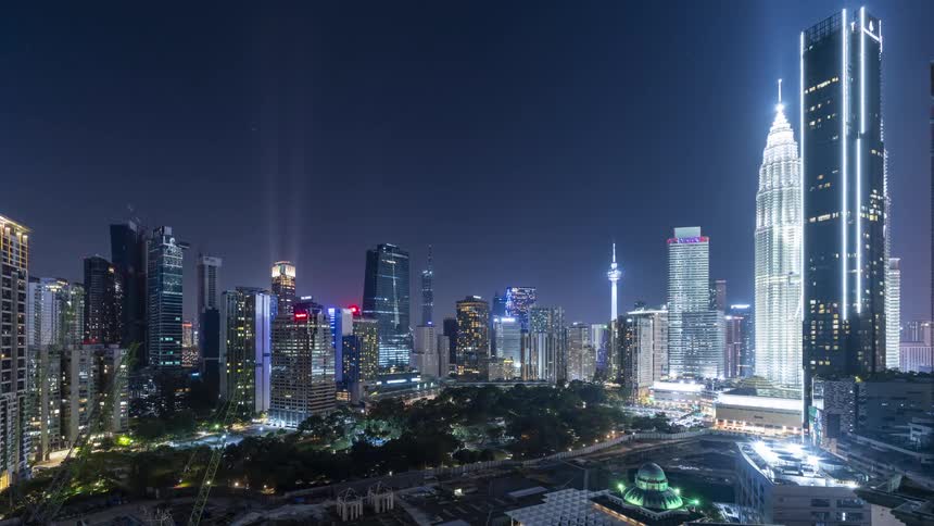 Aerial view of Kuala Lumpur city center during the night time