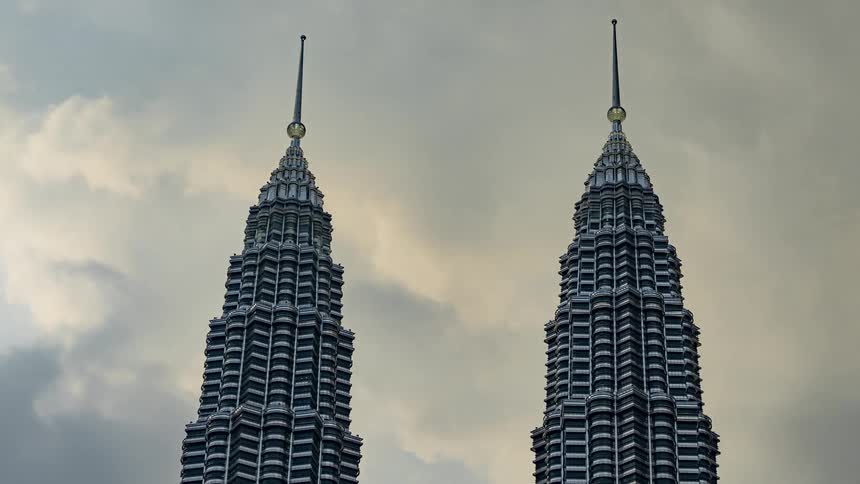 Aerial view of the Petronas towers in Kuala Lumpur city center