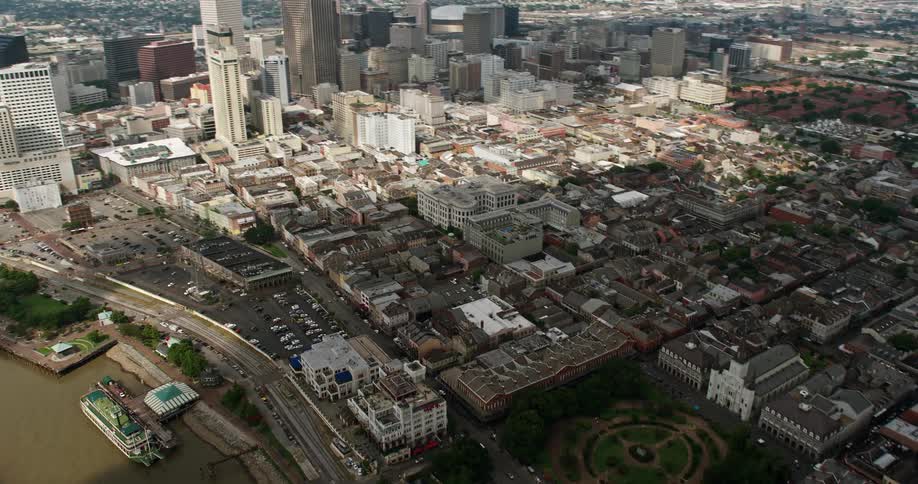 A 4K aerial view of Downtown New Orleans revealed St Louis Cathedral a historical and spiritual landmark in Louisiana