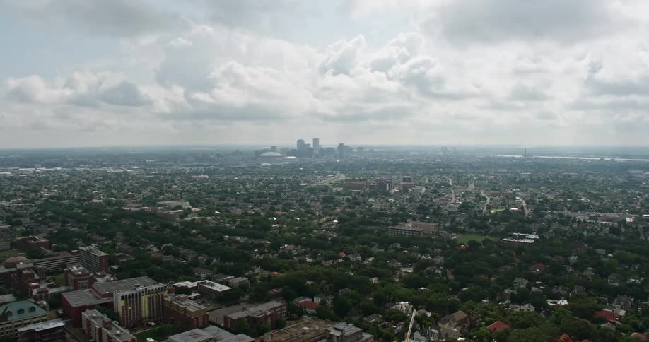 An aerial view of the suburbs surrounding downtown New Orleans Louisiana during summertime