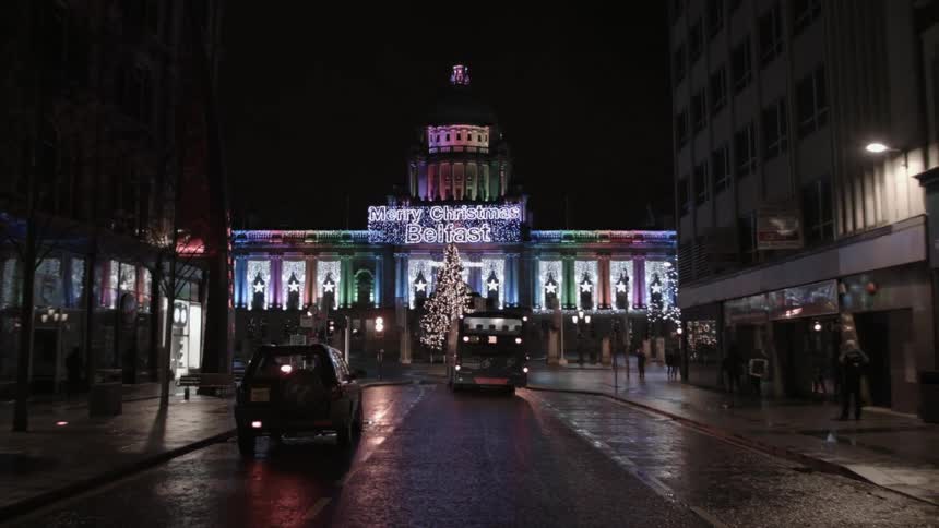 Lighted majestic building in a city