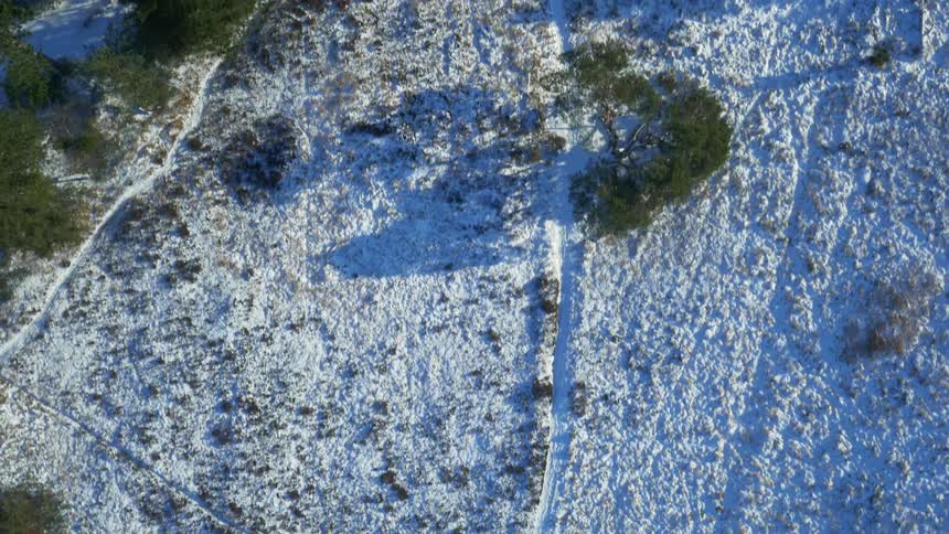 Birds eye view of a landscape during winter season