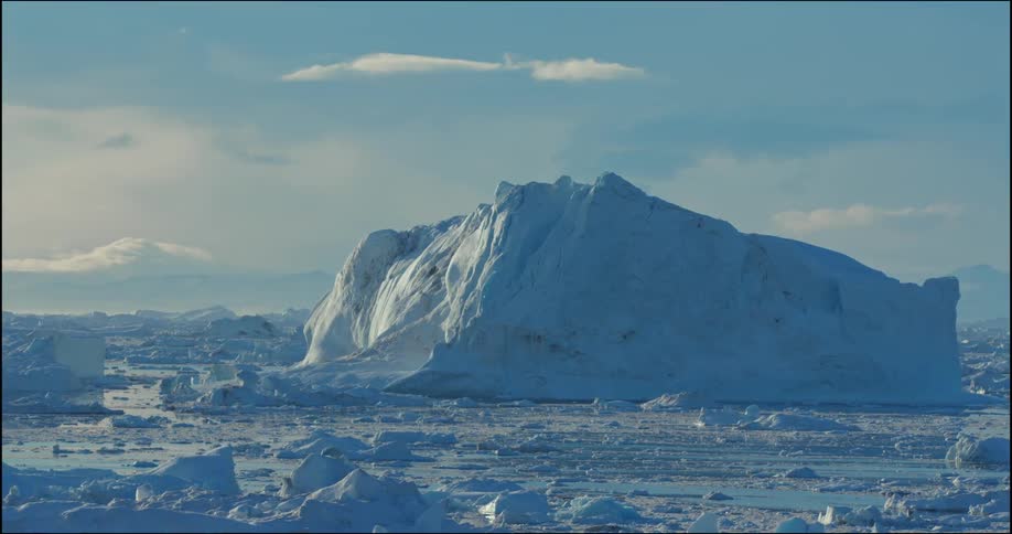 An arctic landscape is displayed at midday
