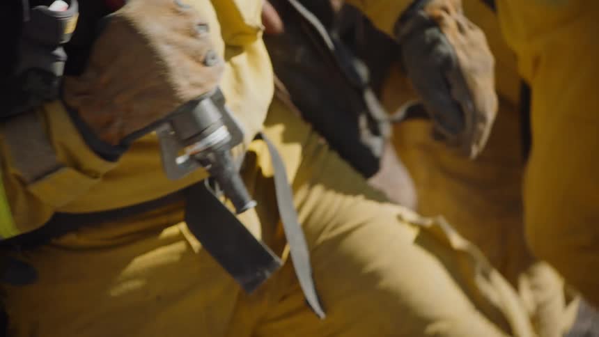 Forest fighters work on ground outdoors