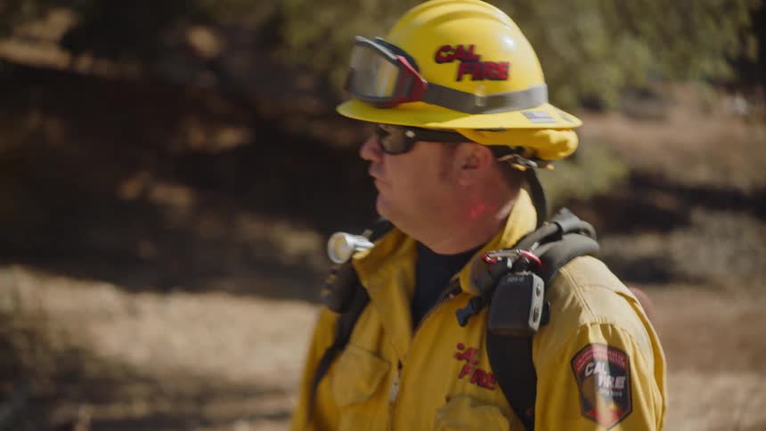 A couple of firefighters out in a forest