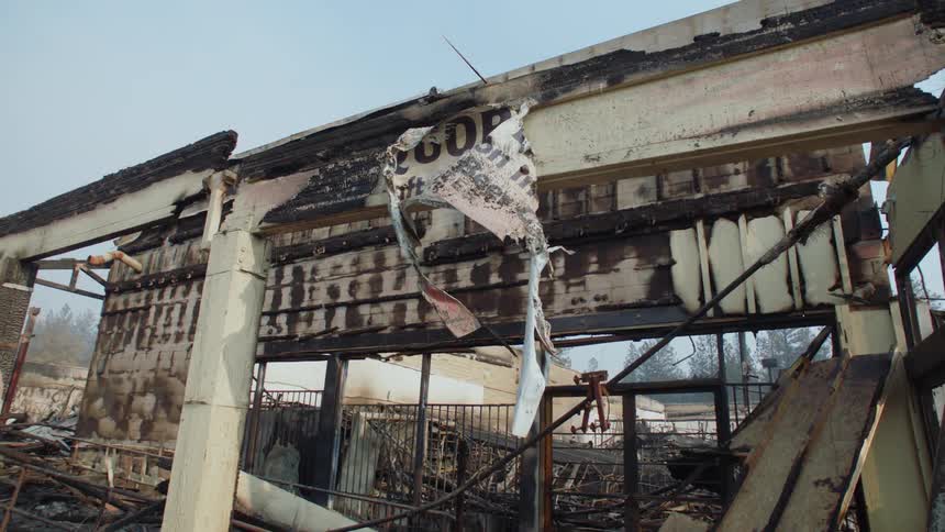 Exterior view of burned out building