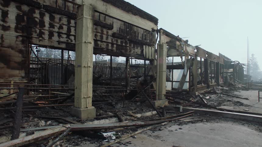 A view of a burnt out building