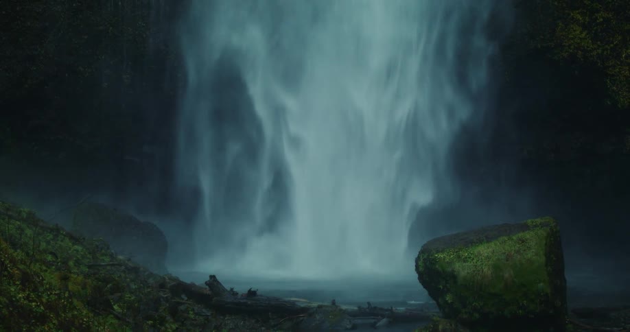 The waterfall is creating a mist