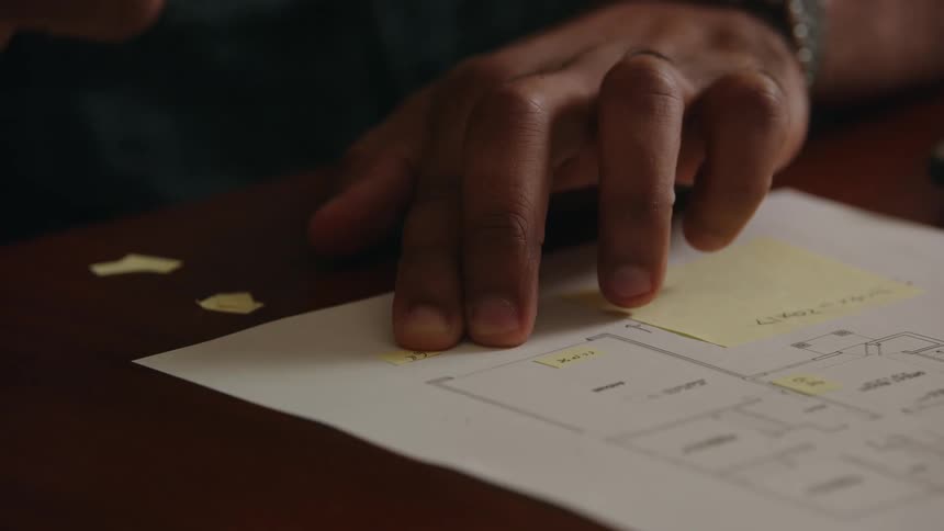 A man in a an office erases on a piece of paper