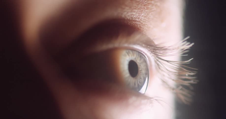 Light shines on a person eye and illuminates their eyelashes