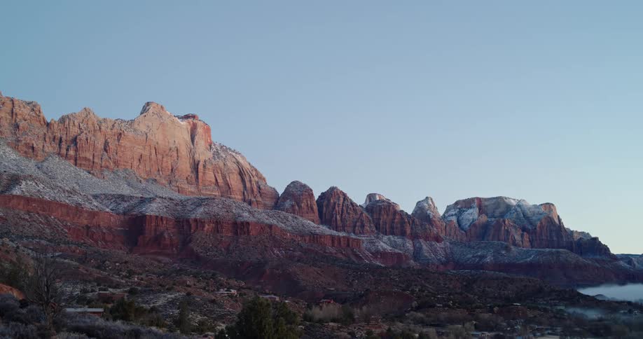 The mountains formations of Zion National Park seen at dawn