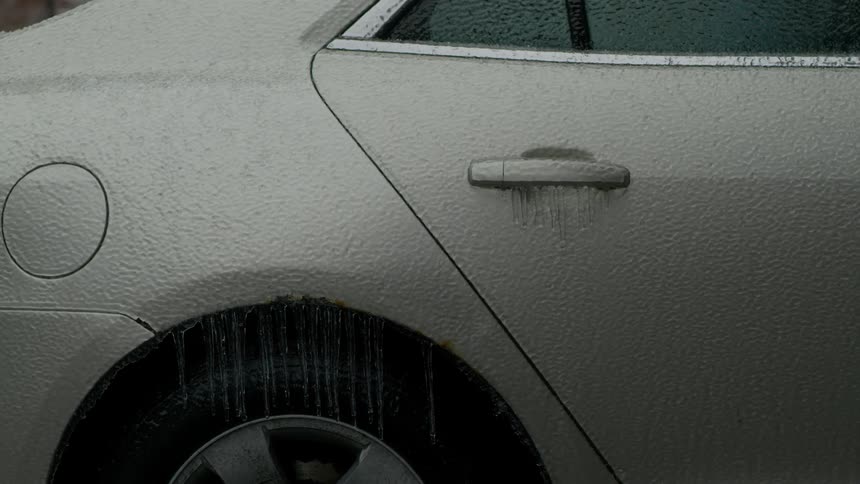 The car is covered with ice