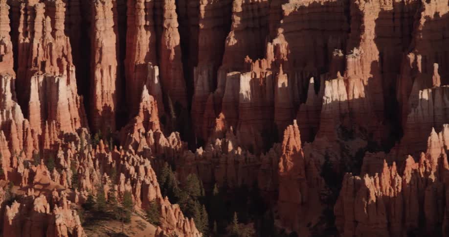 Bryce Canyon red rock spires seen at sunrise