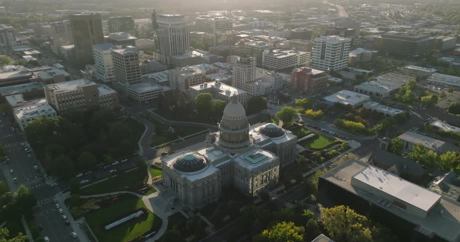 Aerial view of state government office and buildings in the city