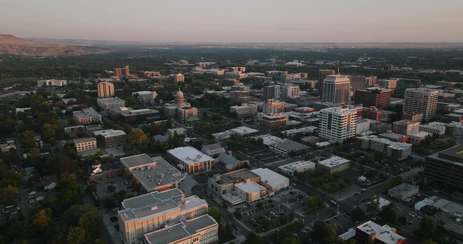 An aerial view of a city with buildings
