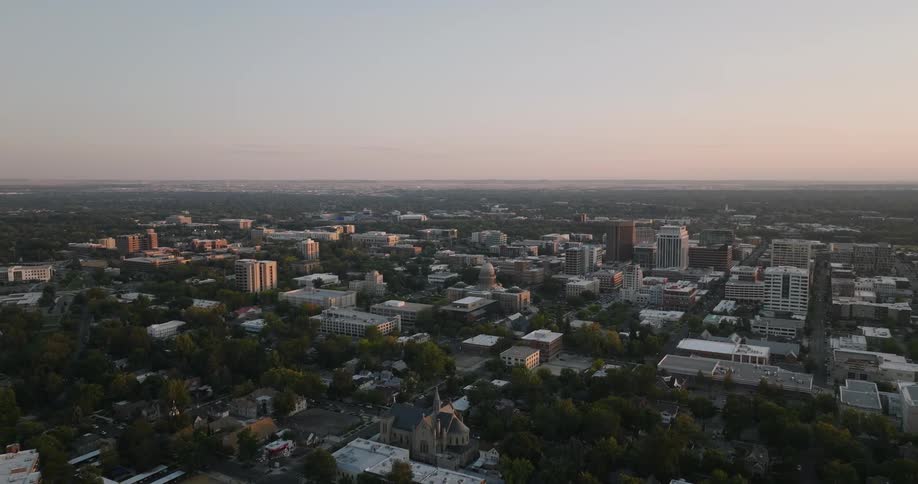 An aerial view of buildings in a city