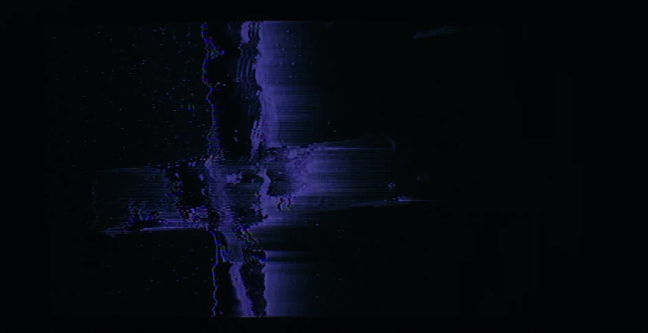 A distorted image of purple light moving across a dark cross