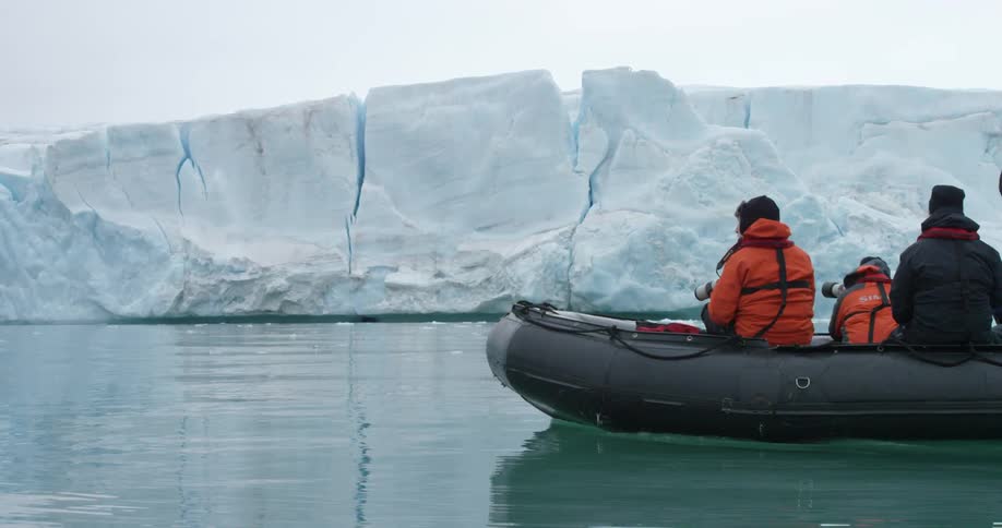 People on an inflatable raft in a cold setting
