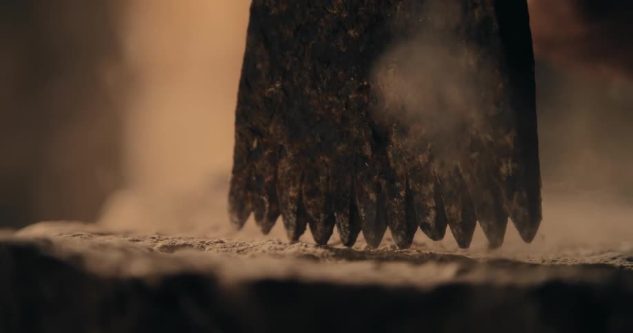 A chisel is being hammered into stone