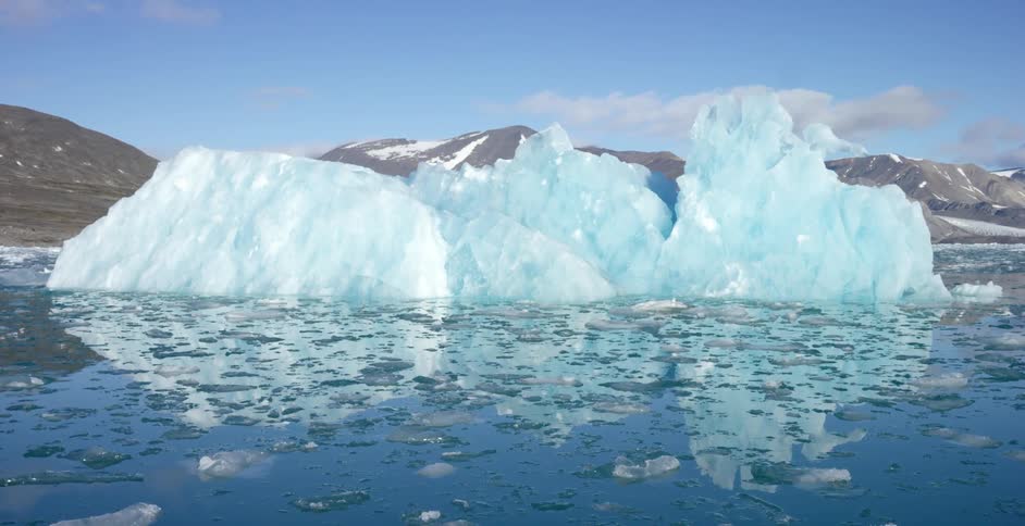 Massive ice glacier near land