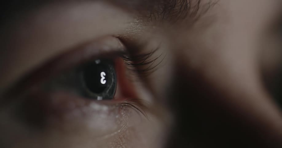 Extreme close up of countdown numbers reflecting on the retina of the eye of a person
