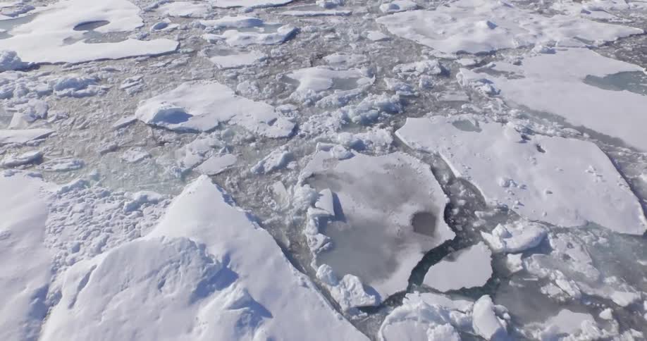 The water below is frozen and covered with ice